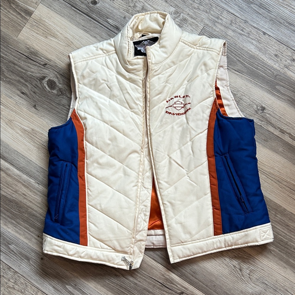Vintage Harley-Davidson Cream, Blue & Orange Quilted Kids Vest